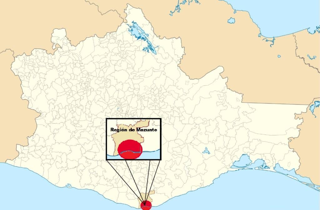 Mapa de la región de Mazunte en el municipio de San Pedro Pochutla Oaxaca