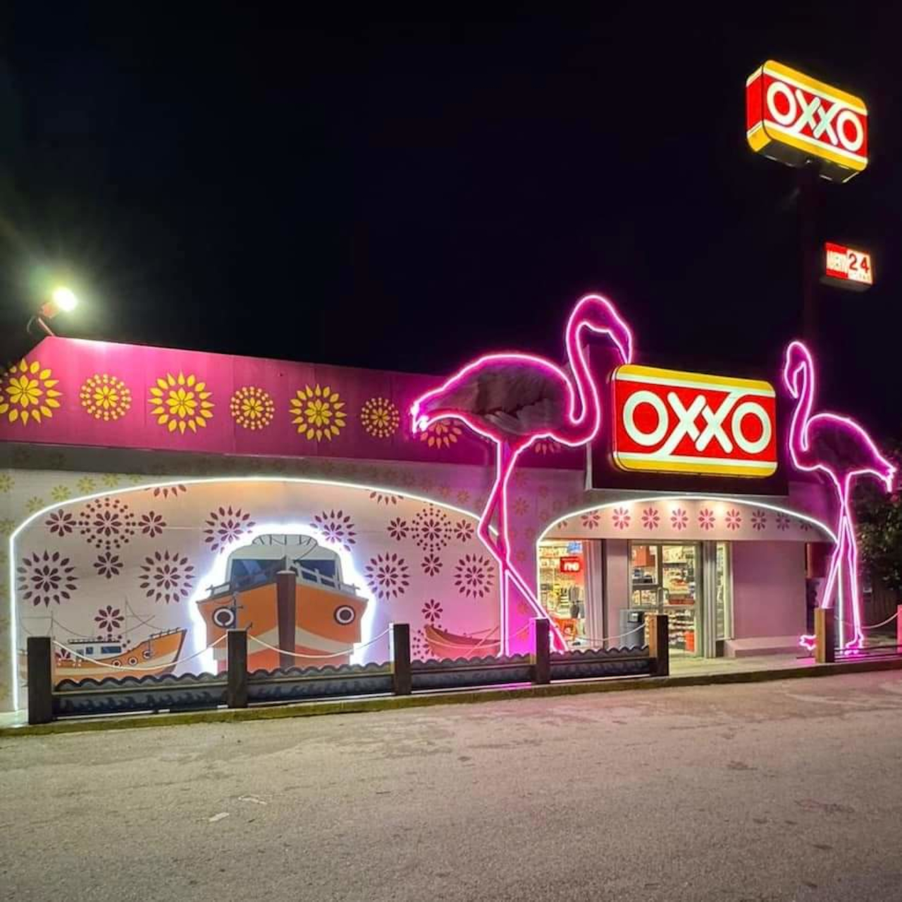 ¡En este Oxxo de Yucatán te reciben flamencos!